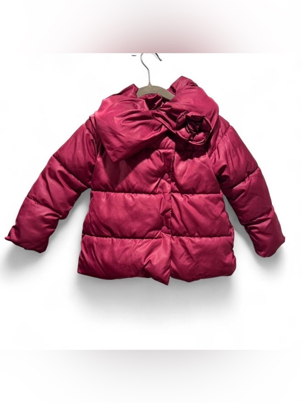 Old Navy Girls Berry-Red Puffer Jacket with Decorative Bow Collar